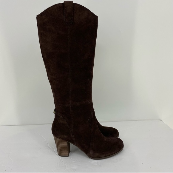 UGG Koolaburra Elinda Knee High Boots NEW Suede Brown Block Heel Western - Picture 2 of 14